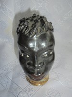 Art deco festett terrakotta nő fej szobor