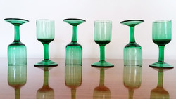 Retro régi zöld röviditalos üveg pohár likőrös talpaspohár 6 db