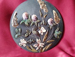 188 Virág mintás mázas kerámia falikép  JH szignóval 28 cm