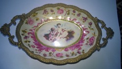 Angyal-puttó díszes gyönyörű bonbonos-asztali kínáló porcelán-bronz-ajándékba is