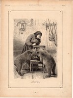 Az ikrek, fametszet 1881, metszet, nyomat, 17 x 24 cm, Ország - Világ, medve, medvebocs, vadász