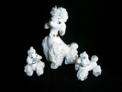 Nagyon ritka és különleges porcelán Uszkár kutya mama kettő kölykével