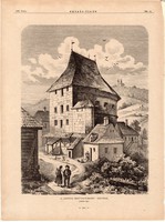 A "vastag bástya-torony" Bártfán, fametszet 1881, metszet, nyomat, 22x30 cm, Ország - Világ, Bártfa