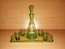 Antik üveg italos pálinkás likőrös készlet 1 kiöntő 4 pohár 1 tálca ()