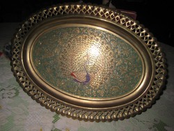 Oriental patterned, oval 26 x 37 cm compartment enamel tray, richly decorated