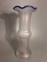 Price worth taking now!!! Iridescent glass vase with ruffled edges and blue rim is probably Eisch