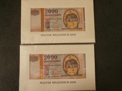 2000 Ft Magyar Millenium 2000 UNC 2 db sorszámkövető