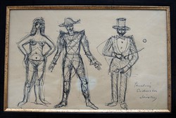 Ferenc Jánossy (1926-1983): study for the painting The Circus - original graphic, framed