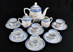 Rizsszem mintás kínai porcelán kávés - mokkás készlet -  6 személyes - kék fehér