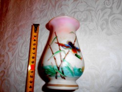 Szecessziós antik kézzel festett kalcedon üveg váza