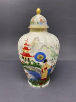 ​Kínaizáló olasz, sok színű, nagyméretű  Royal porcelán gyömbéres fedeles ​váza . 