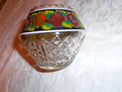 Biedermeier csiszolt kézzel festett üveg  váza