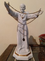 ​Hollóházi II. János Pál Pápa​ porcelán szobor, ajándék imafüzérrel, hibátlan gyűjtői darab.