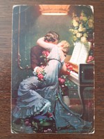 Régi képeslap 1920 körül Meister der Farbe szerelmespár art deco üdvözlőlap