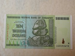 Zimbabwe 10 Trillió dollár (10 000 000 000 000) UNC 2008