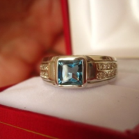Unisex! Londoni kék topáz oktagoncsiszolású vastag ezüst gyűrű