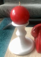 Ceramic candle holder with candle (red and white)