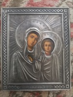 Antik orosz cári ezűst ikon Kazányi Istenanya szentpétervár