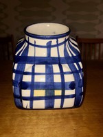 Old glazed cube flour holder (blue lattice)