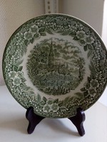 Broadhurst Staffordshire,tájkép 3 lovas fogat templom,zöld mintás tányér-20 cm
