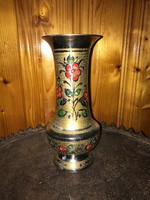 Indiai fém (réz?) váza különleges ezüst színű festett karcolt mintával 