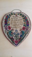 Szív alakú házi áldás 19. század kézi hímzés  