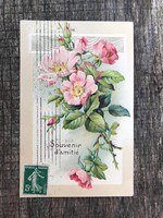 Antik dombor nyomott virágos képeslap