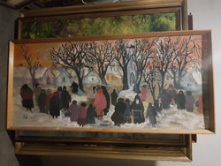 Dilinkó Gábor festménye, saját keretében, 52x113+keret, címe a hátoldalán