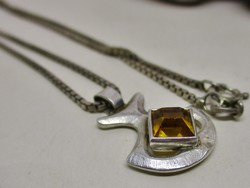 Wonderful art nouveau silver necklace with stone pendant