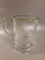 Rare color! Eisch marked bubble with green rim glass pitcher pouring