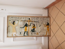 Kb.90x40, üvegre festett egyiptomi motívumok