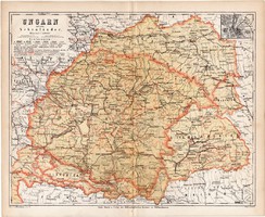 Magyarország térkép 1871, lexikon melléklet, német nyelvű, eredeti, Erdély, Galícia, Pesth, régi