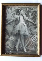 Régi, antik balerina fotográfia, női, hölgy fénykép, balett előadás, színdarab fotója régi keretben