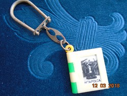 TAPOLCA Retro souvenir kulcstartó mini könyvecske fehér fekete képecskékkel