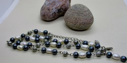 Beautiful antique genuine pearl, hematite, silver plated necklace