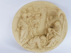 Nagyon ritka első kiadású olasz alabástrom falitányér Jézus születése 