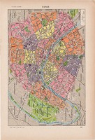 Párizs térkép 1923, francia, 19 x 29 cm, lexikon, eredeti, Európa, Franciaország, város