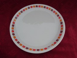 Alföldi porcelán piros/sárga/barna mintás kerek húsos tál, átmérője 28 cm.
