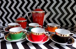 Hollóházi retro színes kávéskészlet  (mid century)