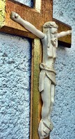 37. Antik, CSONT Jézus Krisztus (19.5cm),36cm impozáns, aranyozott feszület, kereszt, korpusz