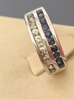 Lenyűgöző ezüst gyűrű kék és halványzöld Zafír kövekkel