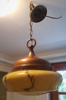 Hanging lamp with artdeco glass shade