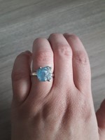 Csodás nyers akvamarin 925-ös ezüst gyűrű.