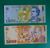 2 db-os román Lei bankjegy lot - 1.000 és 5.000 Lei - 1998 - UNC/aUNC