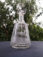 Biedermeier antik palack flaska, csodálatos csiszolt, plusz szarvasos erdei jelenettel! Vadász téma.