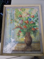 Váczi Lajos: Harangvirág, 1991, tempera, 48x60+saját kerete, törött üveggel