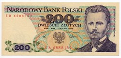 Lengyelország 200 lengyel Zloty, 1988, UNC, ritkább