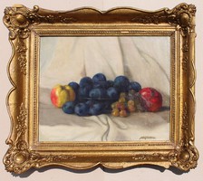 János Molnár: fruits (still life with plums, grapes and pomegranate)