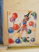 Miniatűr, szignós akvarell festmény, Si szignóval, Celebration