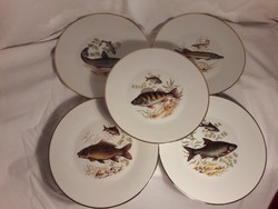 Vintage J.K.W Bavaria Carlsbad W. Germany 5 db porcelán tányér hal mintával 24,5 cm 